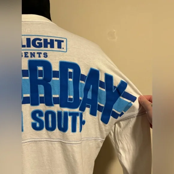 EUC Saturday Down South Blue & White Bud Light Graphic Long Sleeve size small - Picture 8 of 10